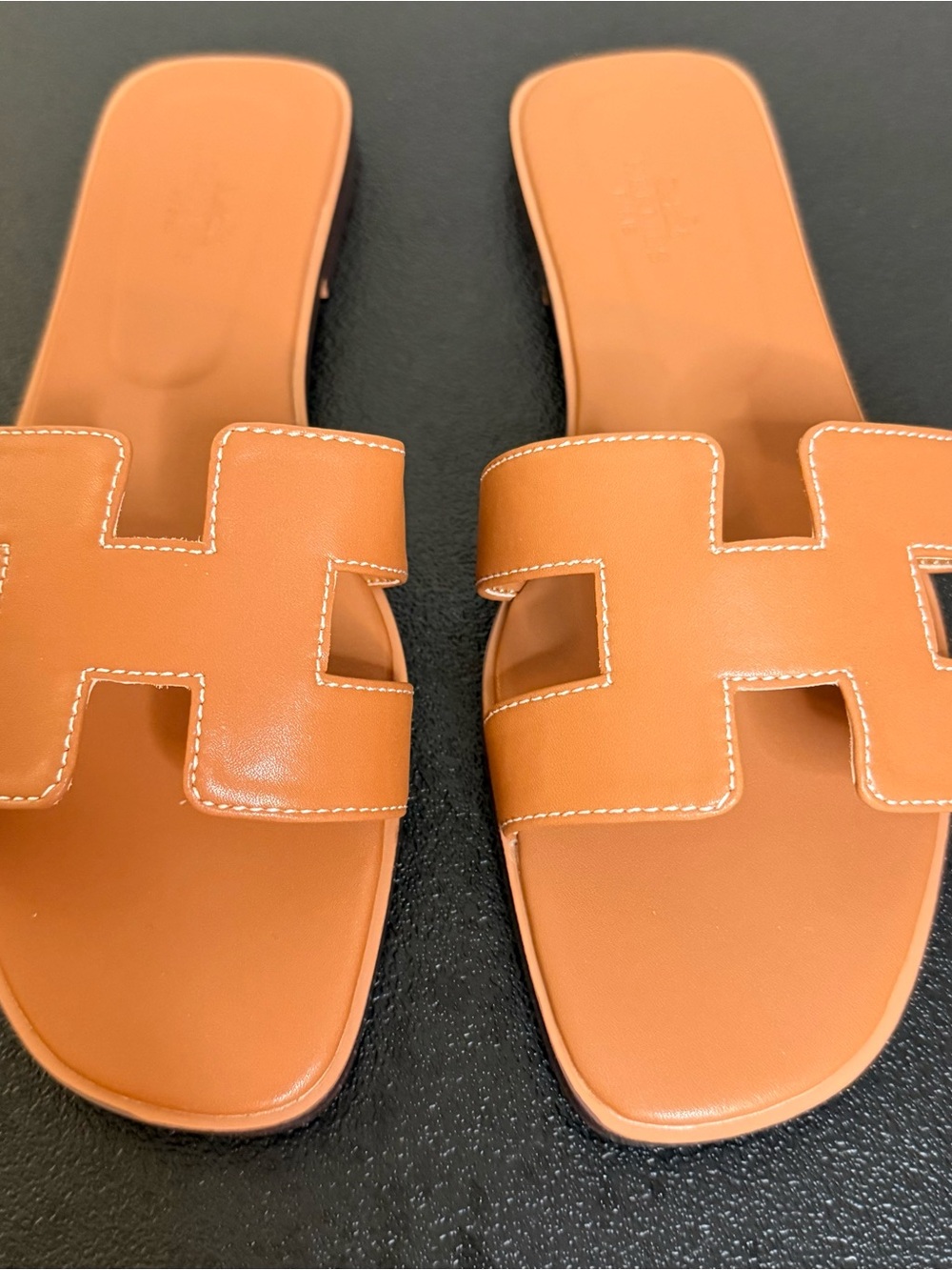 Women's Slide Sandals in Cognac Brown-38